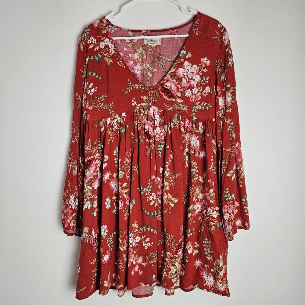 Denim & Supply Ralph‎ Lauren Tunic Dress Size S Red Floral Peasant Boho Babydoll